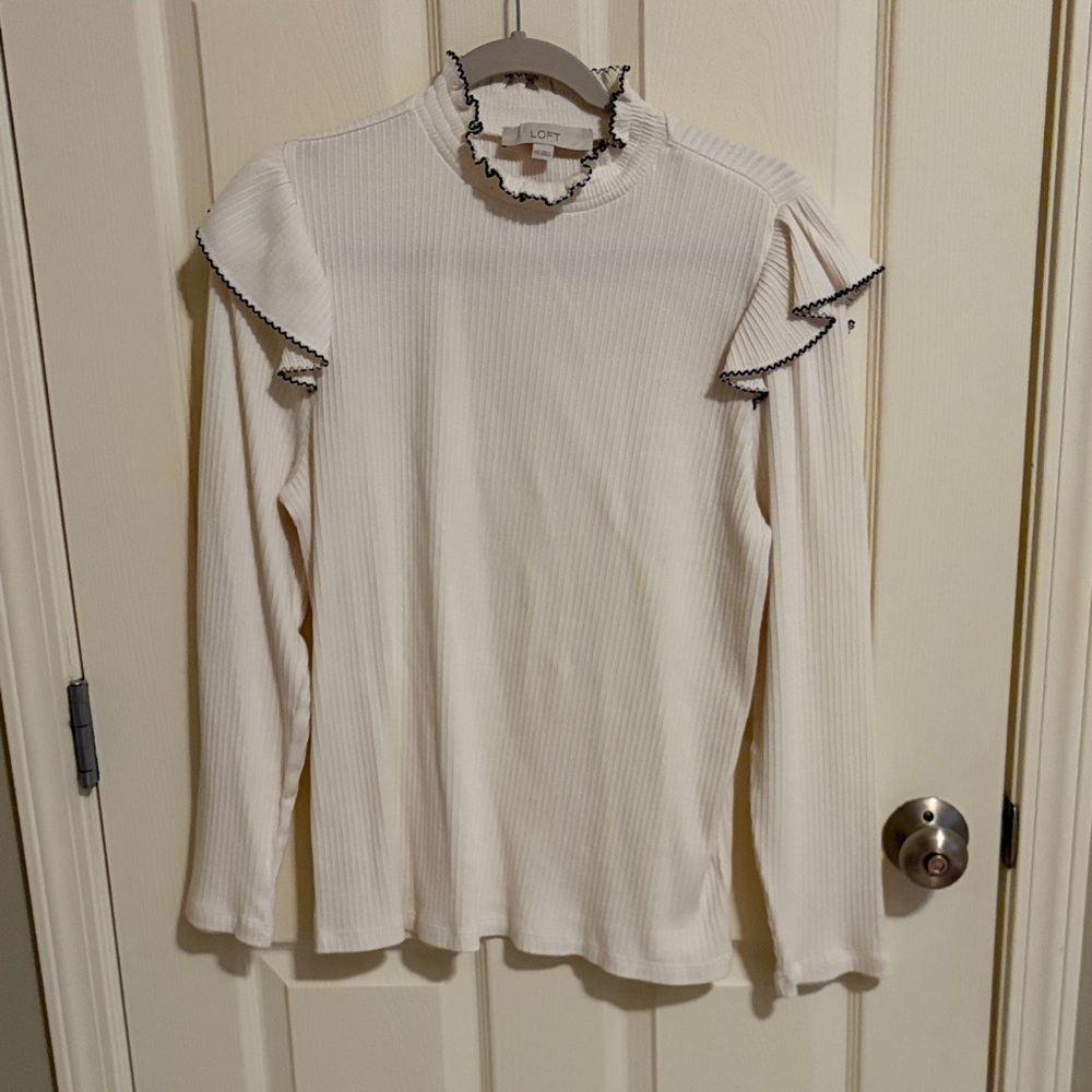 Ann Taylor LOFT Elegant White Ruffled Women's Top